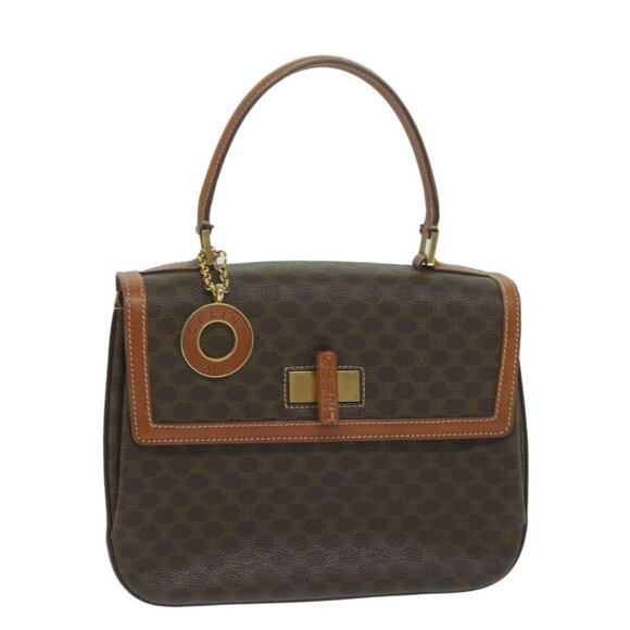 CELINE Macadam Canvas Hand Bag PVC Leather Brown Auth - Picture 1 of 16